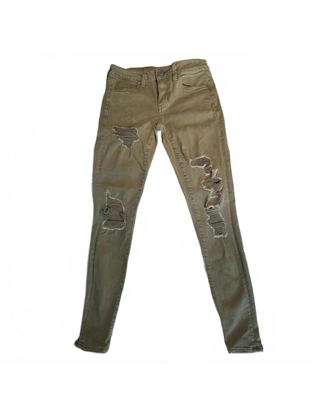 American Eagle Outfitters Woman's Distressed Light Gray Skinny Jeans Size 4